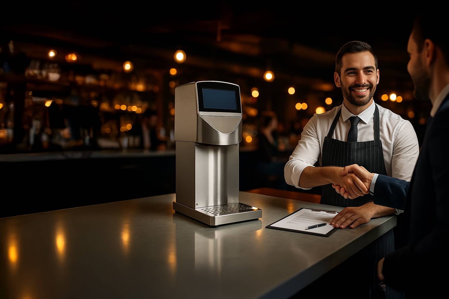 Vollautomatische Cocktailmaschine von The Cocktailmaker zur Miete oder zum Kauf für Gastro-Events und Bars. Cocktails einfach genießen.