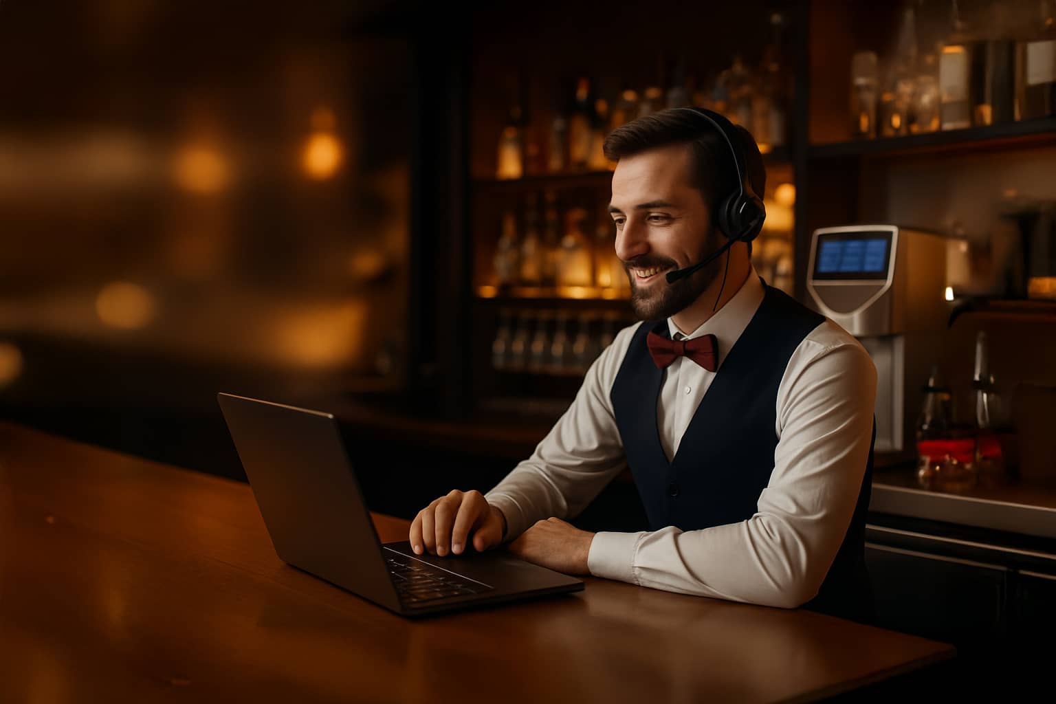 Mitarbeiter von The Cocktailmaker nutzt eine vollautomatische Cocktailmaschine für effiziente Cocktailzubereitung im Gastrobereich.