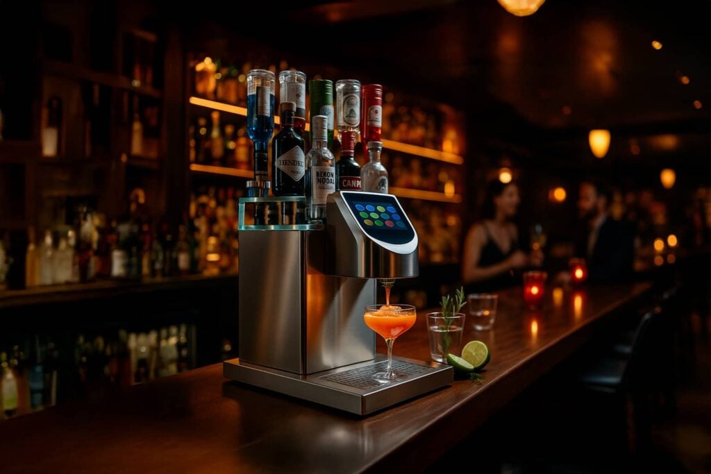 Automatische Cocktailmaschine von The Cocktailmaker, ideal für Gastro, zum Mieten oder Kaufen, für perfekten Genuss von Cocktails.