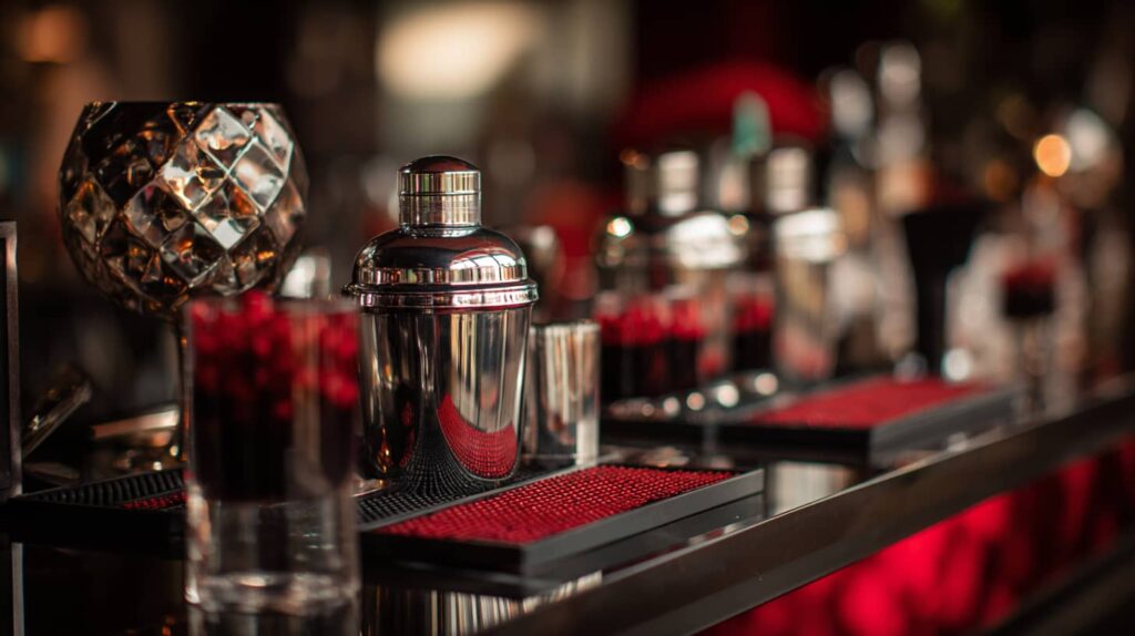 Stilvolle Cocktailbar mit Cocktailmaschine von The Cocktailmaker, ideal für Gastro-Betriebe. Cocktailautomaten und Mixer für perfekte Drinks.
