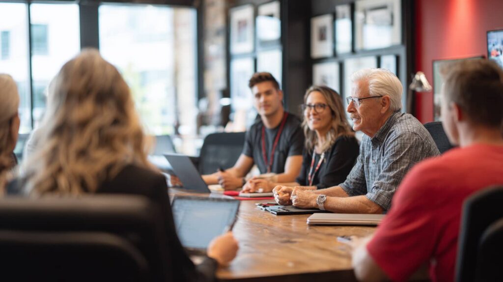 Teammeeting im Büro zur Planung neuer Strategien für den Verkauf von Cocktailmaschinen von The Cocktailmaker.