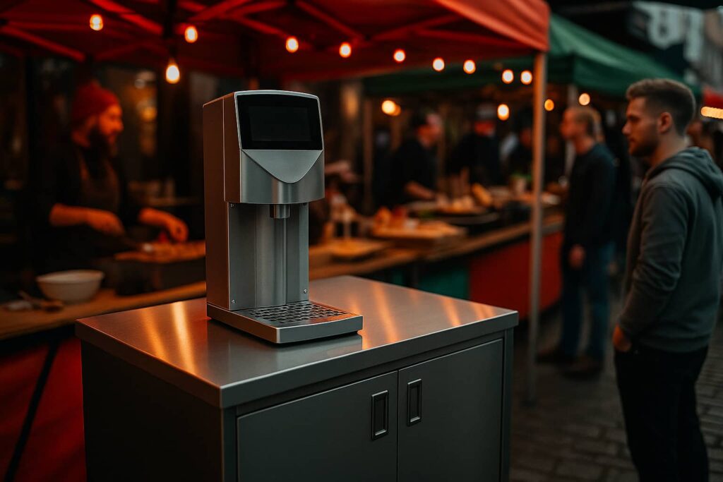 Vollautomatische Cocktailmaschine von The Cocktailmaker für Gastro-Betriebe, ideal zum Mieten oder Kaufen von Cocktailautomaten.