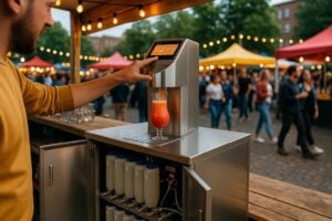 edelstahl-theke-ohne-kuehlschrank-cocktailautomat-strassenfest-foodtruck-automatisierter-drinkmixer